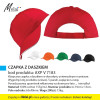 CZAPKA Z DASZKIEM, kod produktu: AXP V 7183. Klasyczna czapka z daszkiem w dorosłym, uniwersalnym rozmiarze. Wygodny krój produktu (unisex), 5 paneli, zapięcie na rzep. Ponadczasowy upominek reklamowy na słoneczne lato ... i nie tylko! Materiał: 100% cotton 155g/m2. Rozmiar produktu: śr.19cm x 13cm. Waga 200szt: 13kg. Dostępna w 6 wersjach kolorystycznych: czerwona (05), biała (02), pomarańczowa (07), zielona (06), granatowa (04) i czarna (03). Na produkcie wykonujemy dowolne znakowanie reklamowe (w polu około 65x40mm). Cena orientacyjna bez kosztów nadruku: 8,45zł/szt. netto. Zapraszamy! www.molai.pl #molaireklama