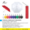 PARASOL MANUALNY SKŁADANY, kod produktu: AXP V 0733. Kompaktowy mały rozmiar, po złożeniu idealny do plecaka lub torebki. 8 paneli, lekka konstrukcja, pokrowiec w zestawie. Praktyczna i wygodna pętelka na nadgarstek. Materiał główny: poliester 190T, metal. Rozmiar: Ø96 cm. Waga 60szt: 14kg. Dostępny w wielu wersjach kolorystycznych. Na produkcie wykonujemy dowolne znakowanie reklamowe (w polu około 200 x 100mm). Cena orientacyjna bez kosztów nadruku: 18,30zł/szt. netto. Zapraszamy! www.molai.pl 
